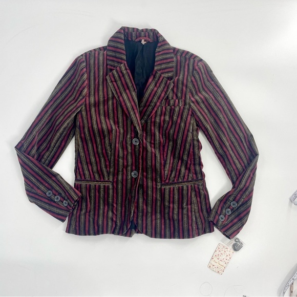 NWT Free People B-Line Striped Velvet Blazer Red Burgundy Academia Jacket Combo - Picture 4 of 14